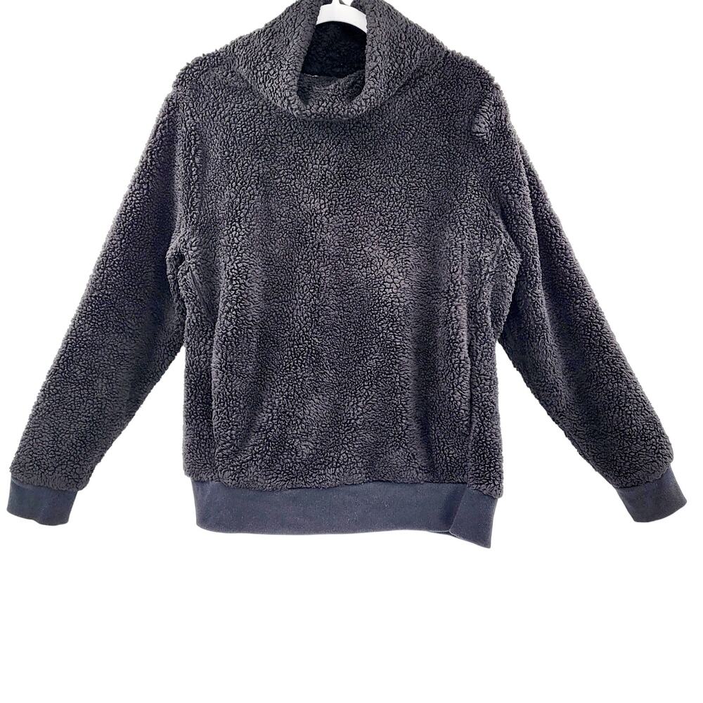 Lukka Lux Black Sherpa Soft Cozy Pullover  Foldover Long-sleeve Sweater Size L